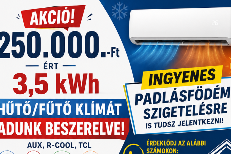 Akciós hűtő-fűtő klíma és ingyenes padlásfödém-szigetelési lehetőség